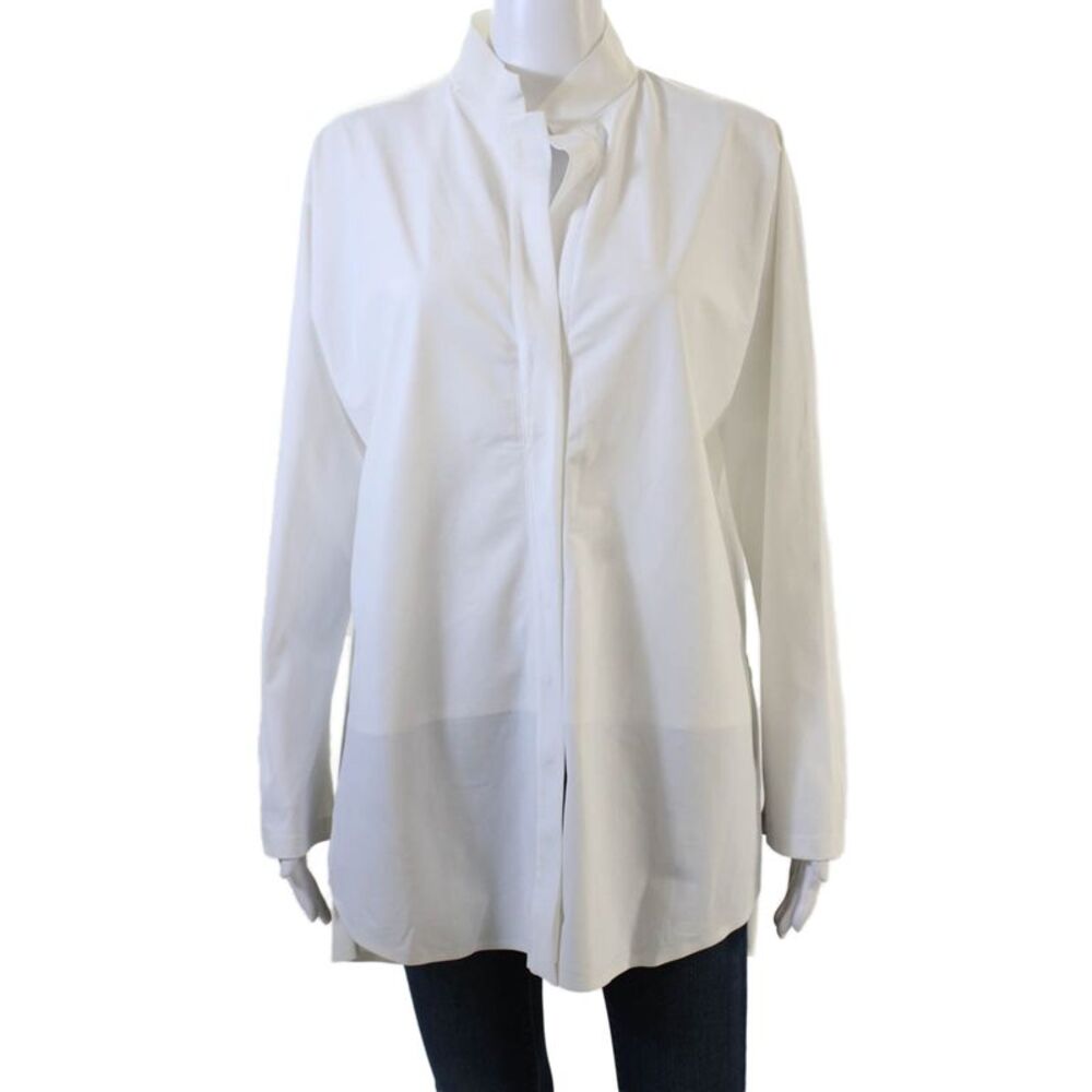 Aday Womens White Mock Neck Tunic Button Up Long Sleeve Nylon Elastane Size XL